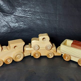 Train with Locomotive, Flat car with small car and freight car